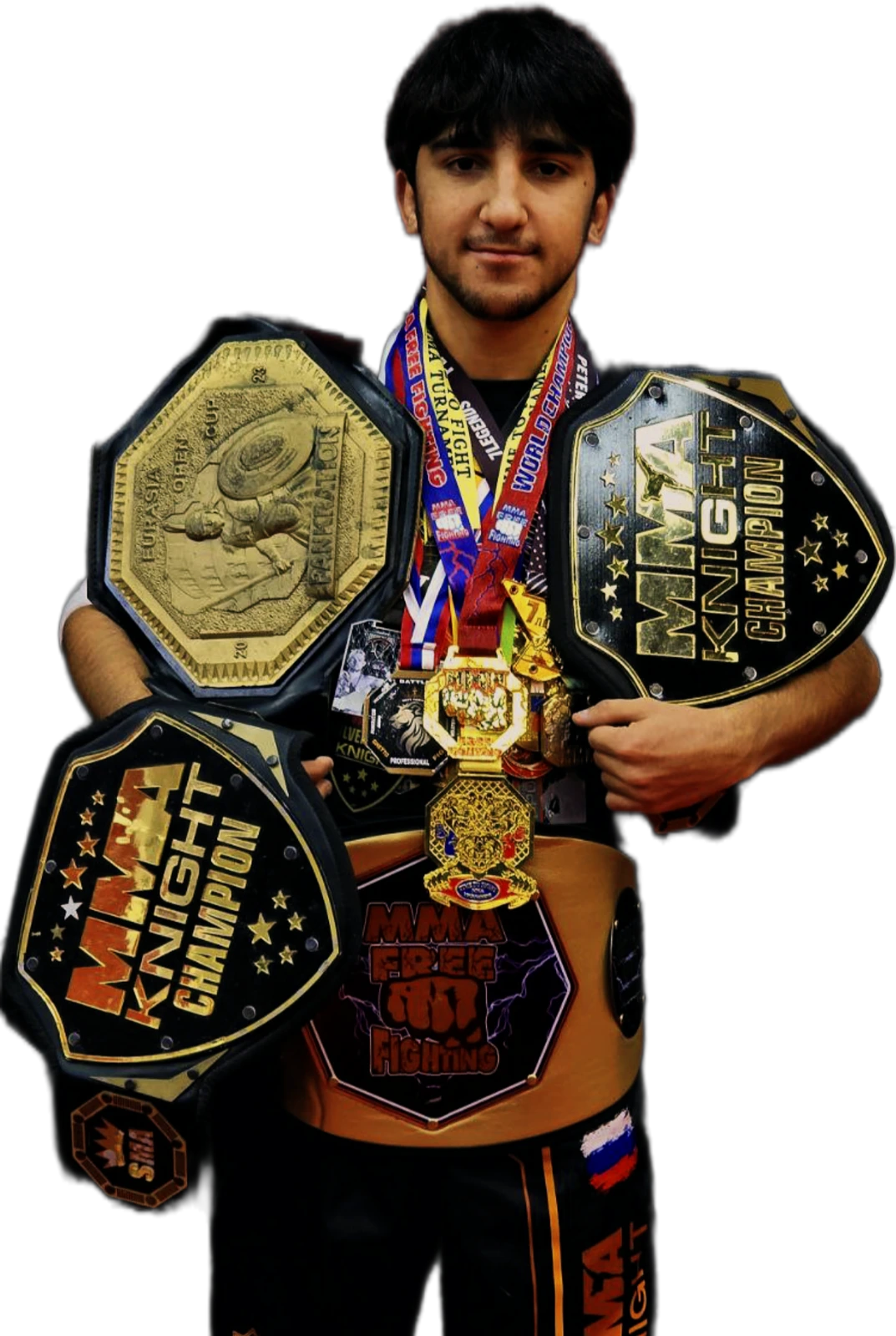 Бероншоев Давлад с медалями и чемпионскими поясами